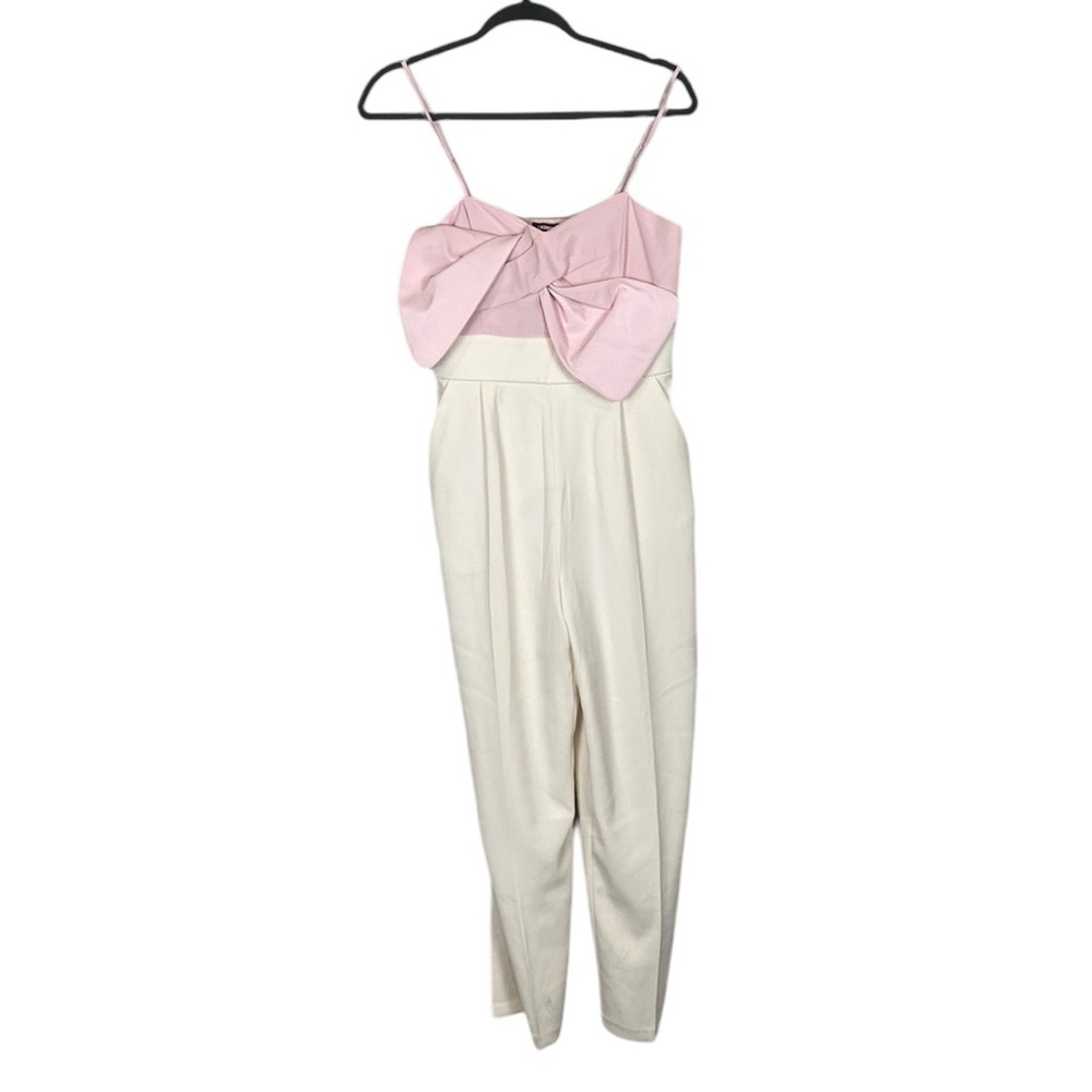 Express pink and white bow front jumpsuit